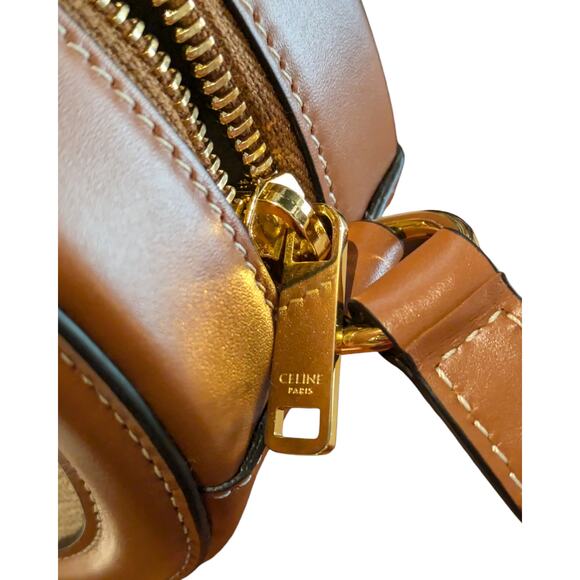 Cèline Canvas Calfskin Cuir Small Triomphe Oval Crossbody Purse - Picture 5 of 7